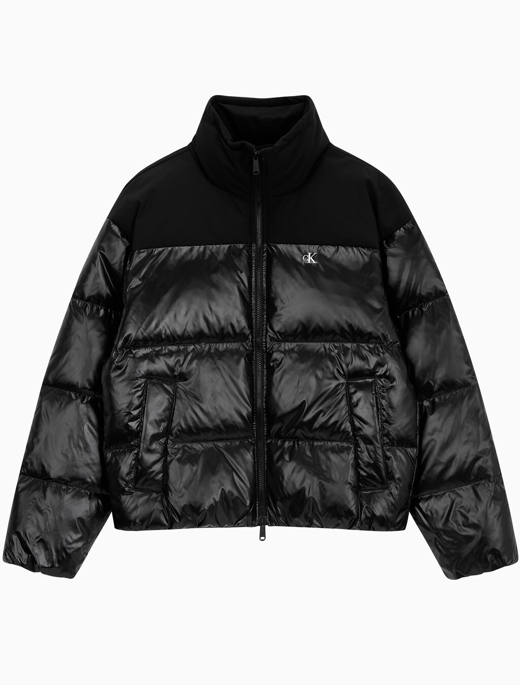 Buy 남녀공용 릴렉스핏 숏 블로킹 다운 푸퍼 in color BLACK