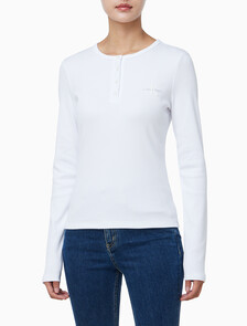 Buy 여성 모노그램 롱슬리브 헨리넥 티셔츠 in color BRILLIANT WHITE