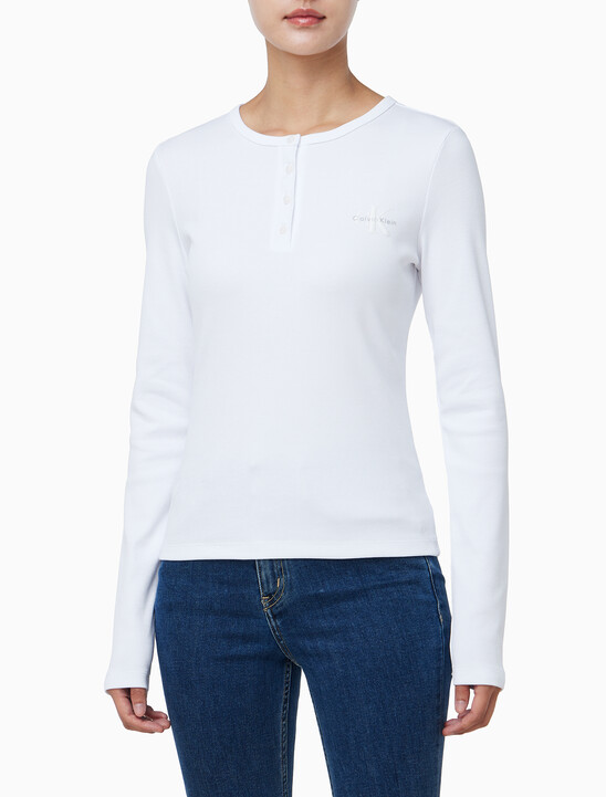 여성 모노그램 롱슬리브 헨리넥 티셔츠
