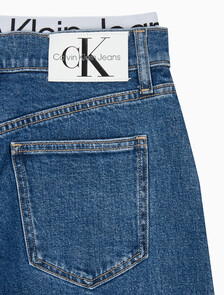 Buy 여성 로우라이즈 루즈핏 미드블루 데님 in color MID BLUE BACK EMBRO