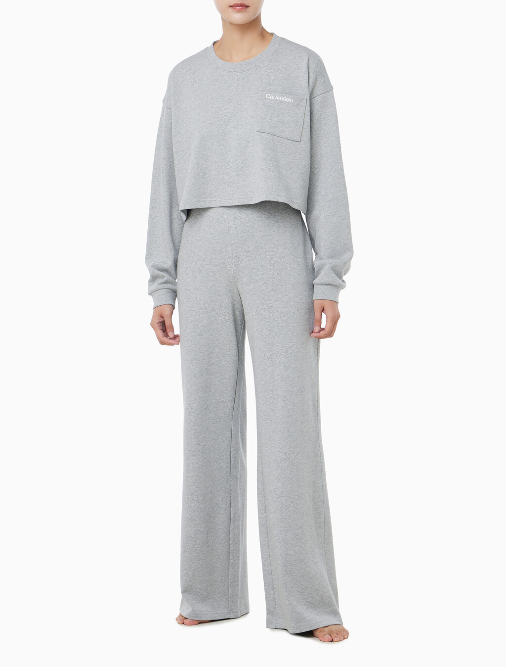 Buy 여성 CK 베이직 라운지 로고 져지 팬츠 in color GREY HEATHER