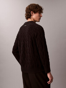 Buy 남성 램스울 블랜드 케이블 크루넥 스웨터 in color BLACK