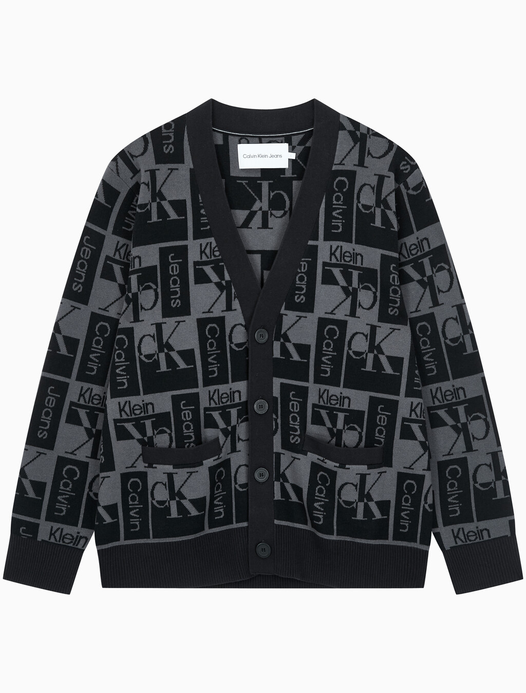 Buy 남성  릴렉스 핏 AOP 로고 스웨터 가디건 in color CK BLACK