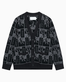 Buy 남성  릴렉스 핏 AOP 로고 스웨터 가디건 in color CK BLACK