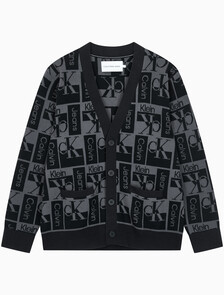 Buy 남성  릴렉스 핏 AOP 로고 스웨터 가디건 in color CK BLACK