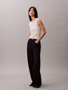 Buy 여성 우븐라벨 베이비립 탱크 in color VANILLA HEATHER