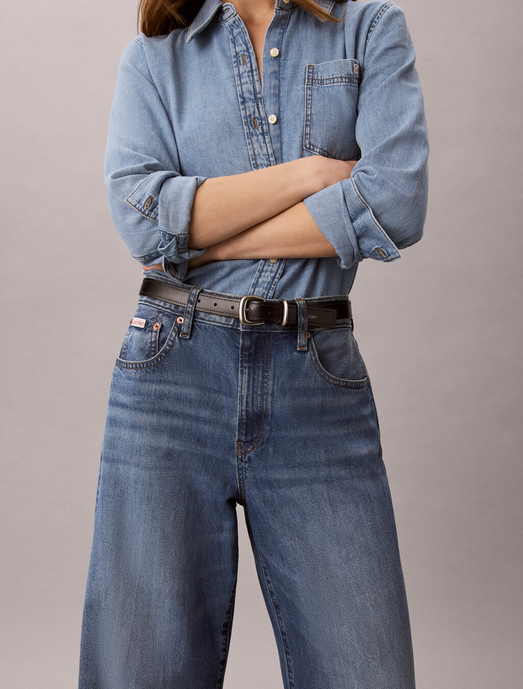 Buy 여성 와이드레그 리넨 데님 in color Light Blue