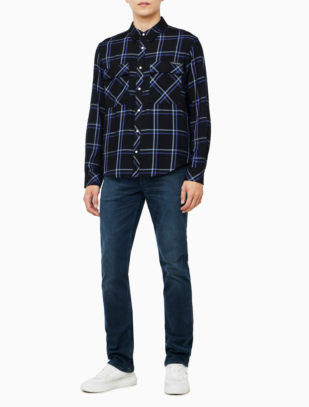 Buy 남성 플레이드 비스코스 이지 셔츠 in color BLACK