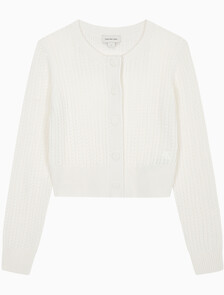 Buy 여성 크롭 케이블 가디건 in color WHITE