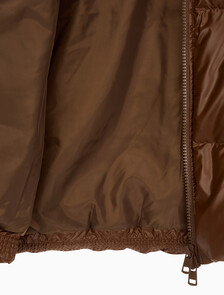 Buy 남녀공용 글로시 숏 푸퍼 in color DARK BROWN