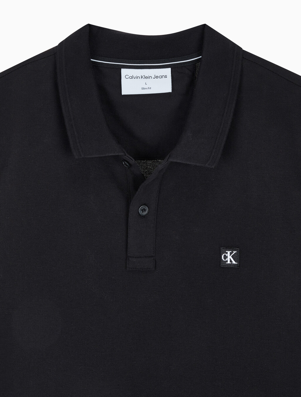 Buy 남성 슬림핏 CK 로고 뱃지  폴로 티셔츠 in color CK BLACK