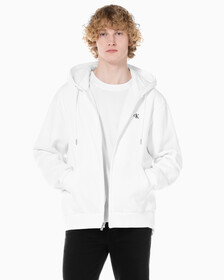 Buy 남성 아카이브 로고 플리스 집업 후디 in color BRILLIANT WHITE