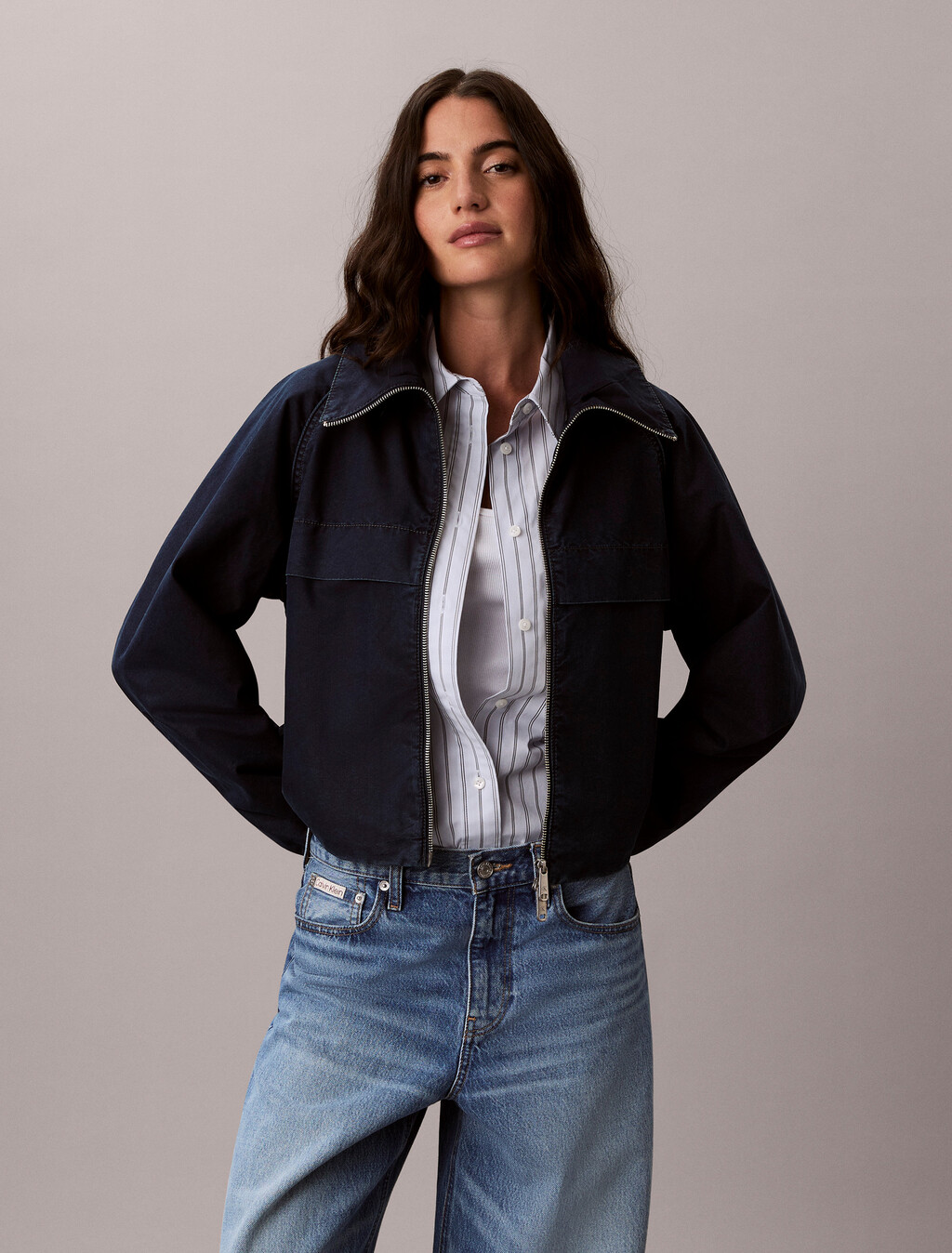 Buy 여성 데님 나일론 자켓 in color Dark Blue