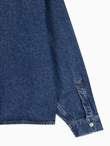 Buy 남성 루즈핏 박시 유틸리티 데님 셔츠 in color BLUE BLACK HANGER LOOP