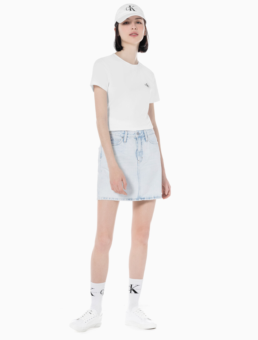 Buy 여성 하이라이즈 미니 데님 스커트 in color CHALKY BLUE