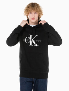 Buy 남성 롱슬리브 릴렉스핏 모노그램 기모후디 in color CK BLACK