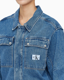 Buy 여성 볼륨 슬리브 데님 드레스 in color MID BLUE BACK EMBRO