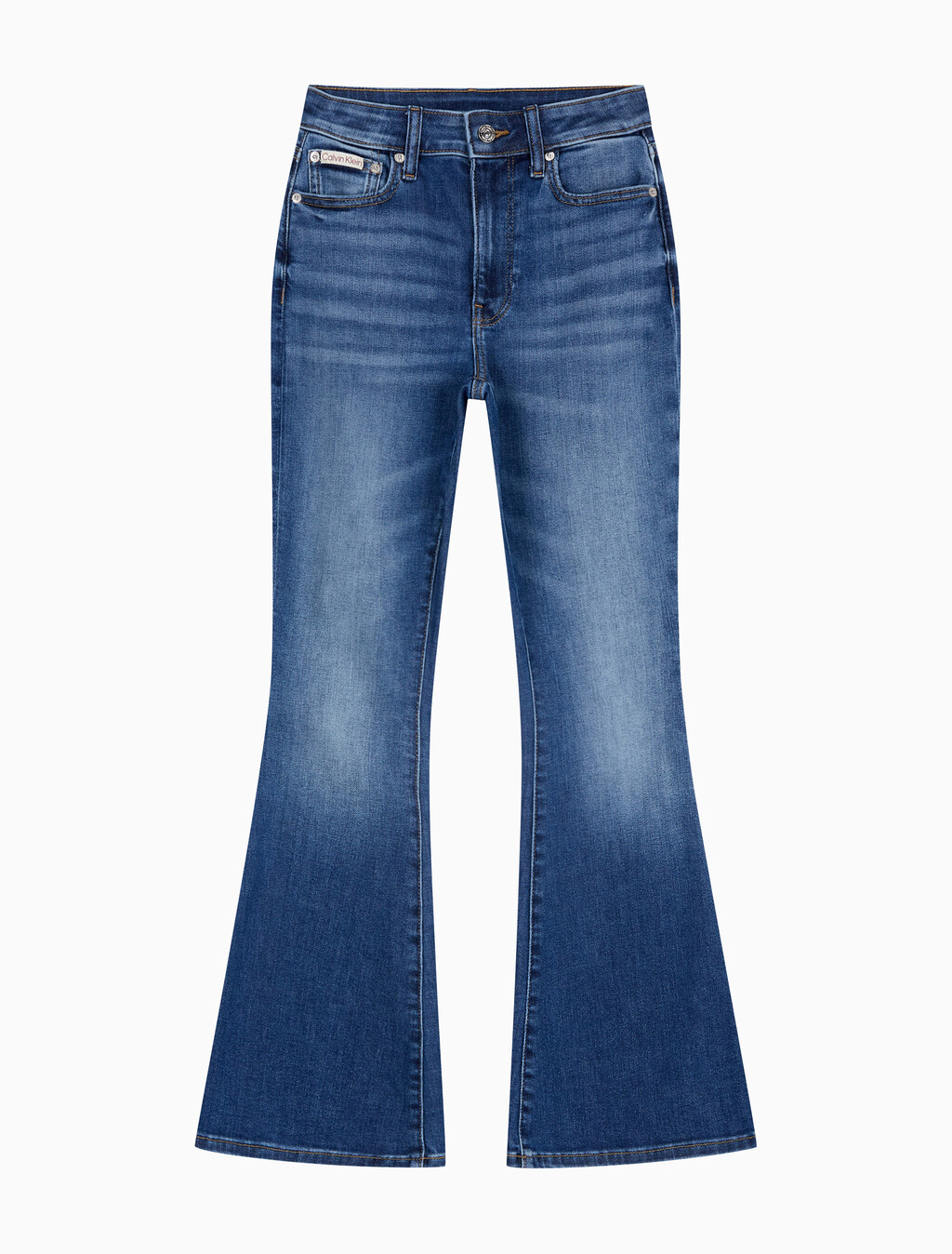 Buy 여성 하이라이즈 플레어 데님 in color Mid blue