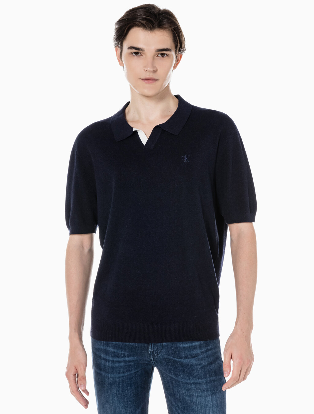 Buy 남성 엠브로이더리 로고 폴로 반팔 스웨터 in color NIGHT SKY