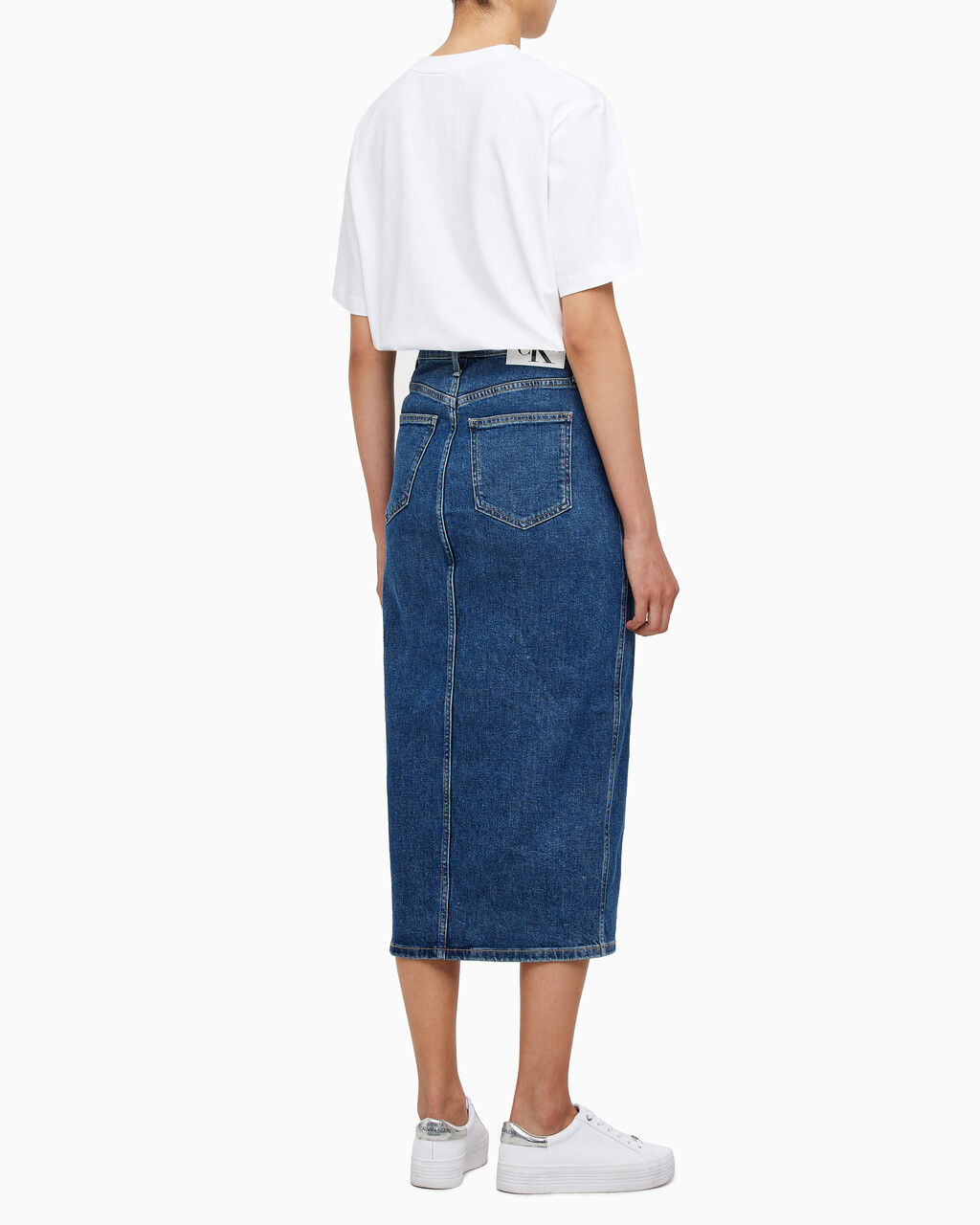 Buy 여성 맥시 데님 스커트 in color MID BLUE BACK EMBRO