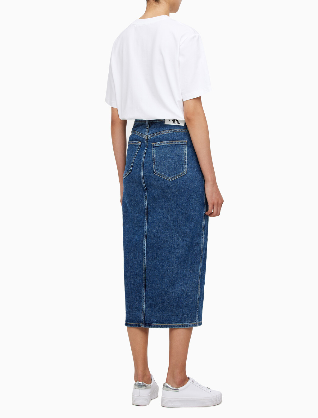 Buy 여성 맥시 데님 스커트 in color MID BLUE BACK EMBRO