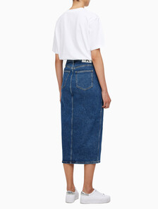 Buy 여성 맥시 데님 스커트 in color MID BLUE BACK EMBRO