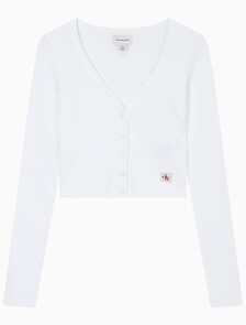 Buy 여성 우븐라벨 베이비립 가디건 in color BRIGHT WHITE