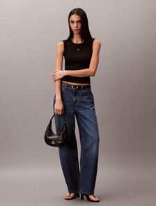 Buy 여성 우븐라벨 베이비립 컷아웃 탱크 in color BLACK