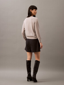 Buy 여성 롱슬리브 테크 메리노 울 가디건 in color LIGHT GREY