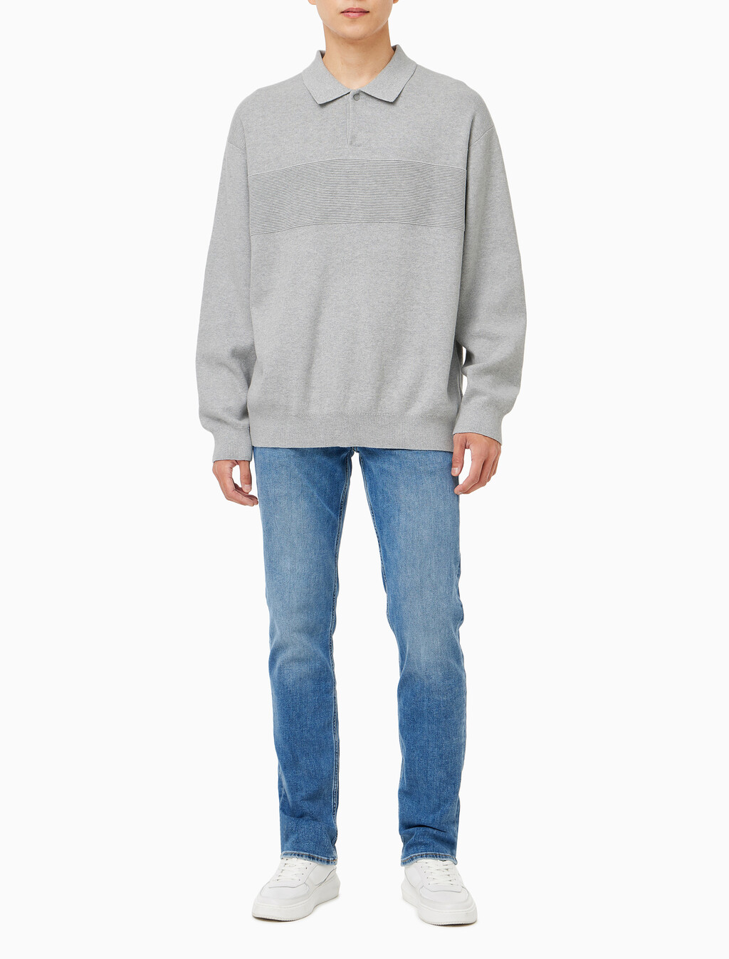 Buy 남성 럭비 니트 폴로 스웨터 in color LIGHT GREY HEATHER