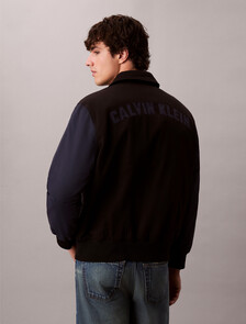 Buy 남성 코튼 나일론 바시티 보머자켓 in color BLACK