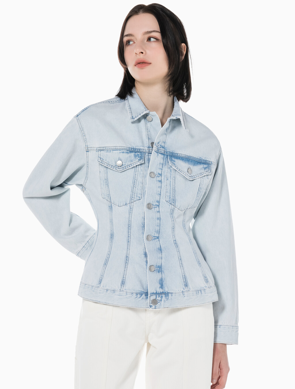 Buy 여성 오버사이즈핏 코르셋 데님 재킷 in color CHALKY BLUE