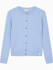Buy 여성 울 케이블 크루넥 가디건 in color Light blue