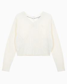 Buy 여성 캐시미어 백 디테일 풀오버 in color WHITE