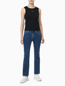 Buy 여성 우븐라벨 코튼 립 탱크 탑 in color BLACK