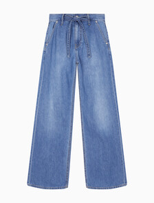 Buy 여성 하이라이즈 와이드핏 미드블루 텐셀 데님 in color MID BLUE BACK EMBRO