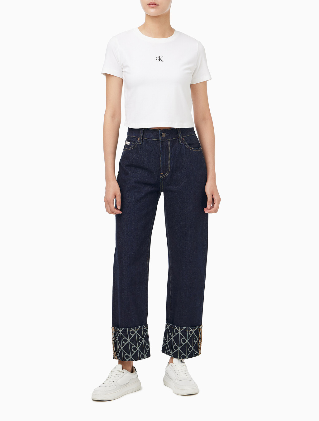 Buy 여성 릴렉스드 크롭 인디고 자카드 데님 in color denim