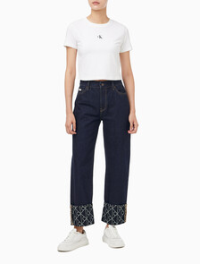 Buy 여성 릴렉스드 크롭 인디고 자카드 데님 in color denim