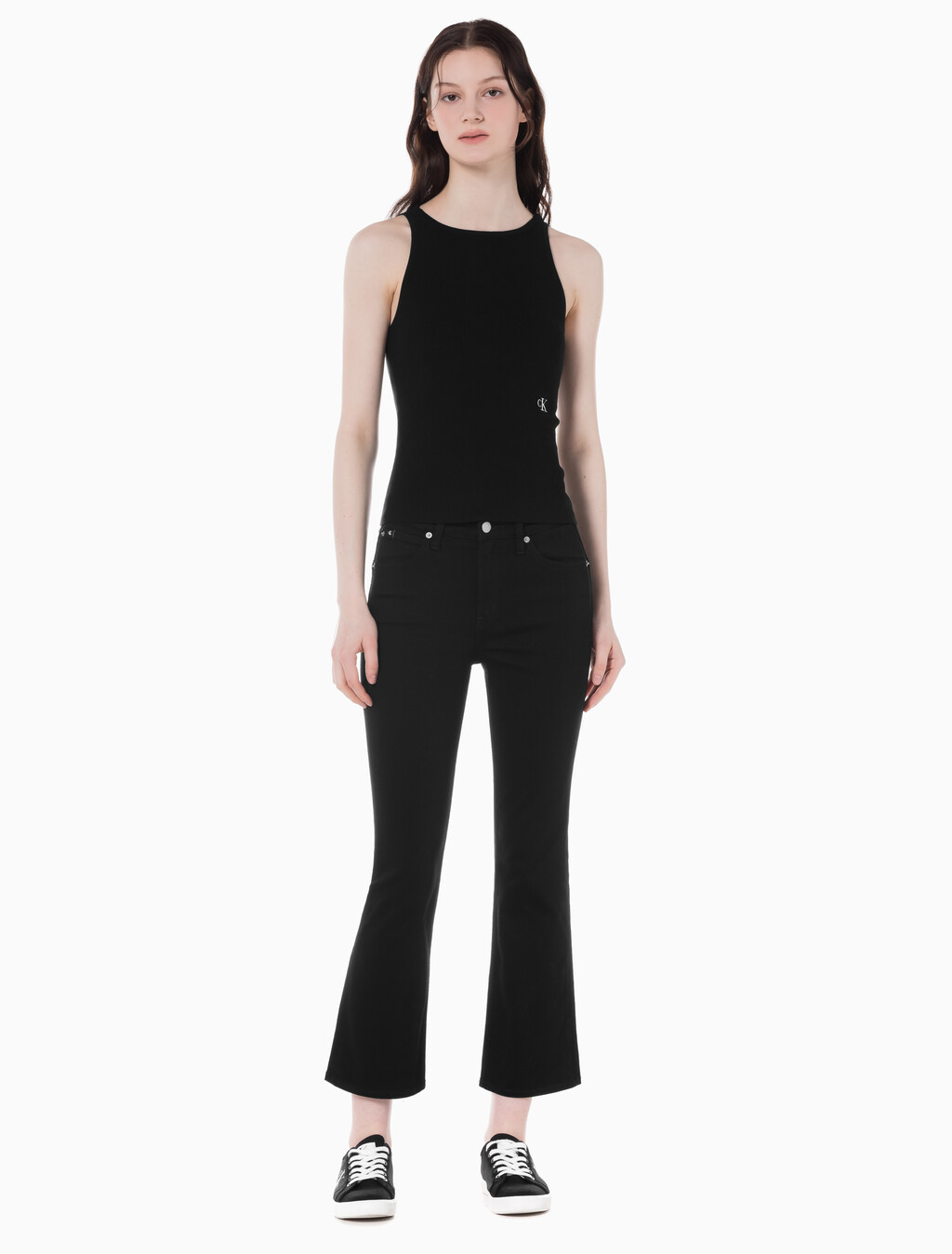 Buy 여성 하이라이즈 바디슬림 부츠핏 앵클 블랙 데님 in color WASHED BLACK LOGO LACE