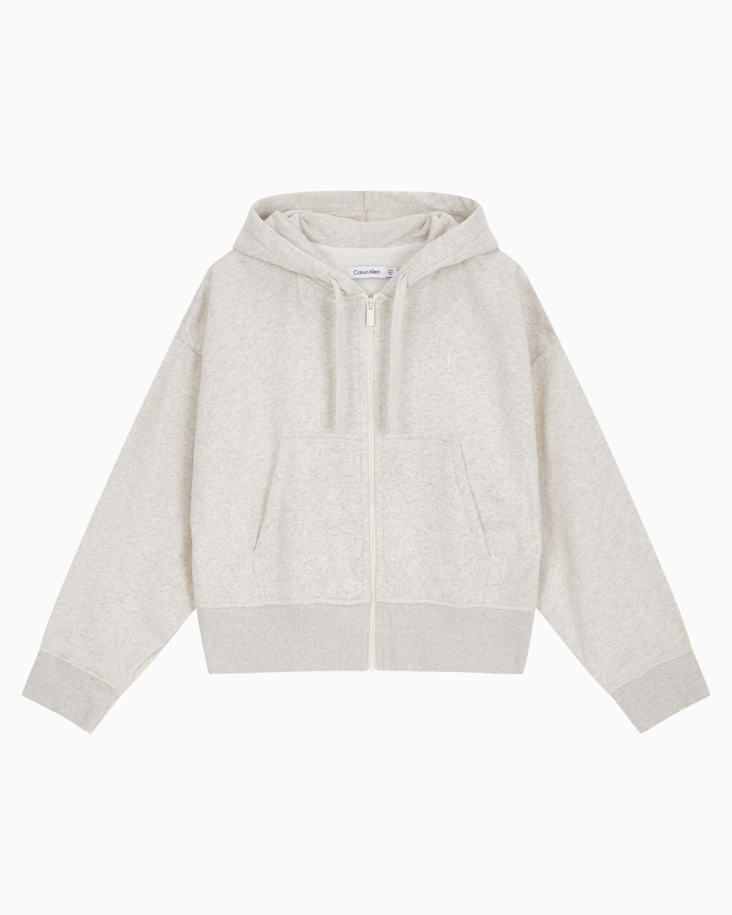 Buy 여성 릴렉스핏 CK 스몰 로고 크롭 기모 후드 집업 in color VANILLA HEATHER