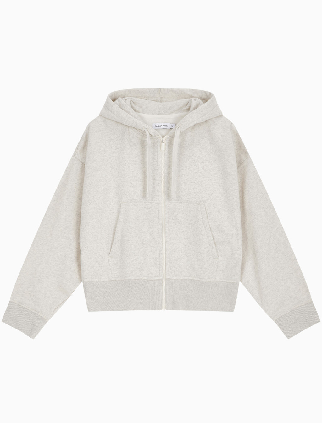 Buy 여성 아카이브 릴렉스핏 CK 스몰 로고 크롭 기모 후드 집업 in color VANILLA HEATHER