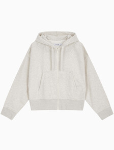 Buy 여성 아카이브 릴렉스핏 CK 스몰 로고 크롭 기모 후드 집업 in color VANILLA HEATHER