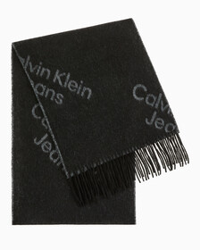 Buy 여성 CKJ AOP 로고 울 스카프 in color BLACK