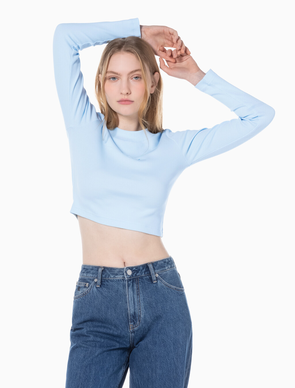 Buy 여성 롱슬리브 모노그램 베이비 티 in color KEEPSAKE BLUE