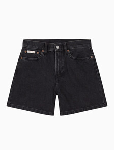 Buy 여성 하이라이즈 A라인 블랙 데님 쇼츠 in color CK ESSENTIAL BLACK