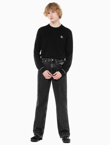 Buy 남성 뉴와이드핏 블랙 데님 in color WASHED BLACK LOGO LACE