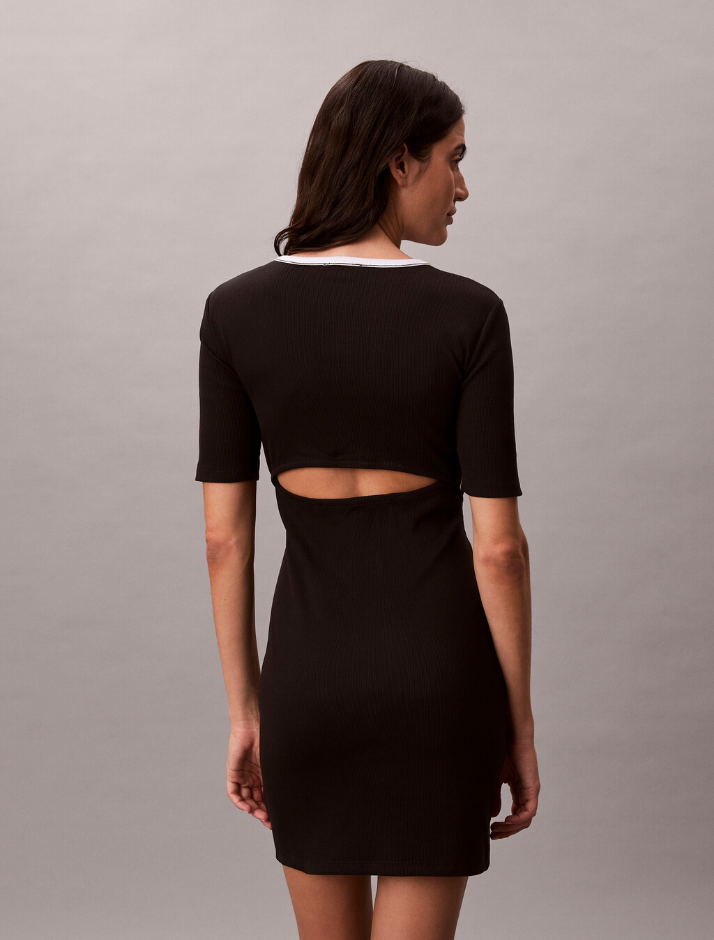 Buy 여성 베이비 립 컷아웃 미니 드레스 in color BLACK