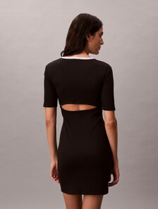 Buy 여성 베이비 립 컷아웃 미니 드레스 in color BLACK