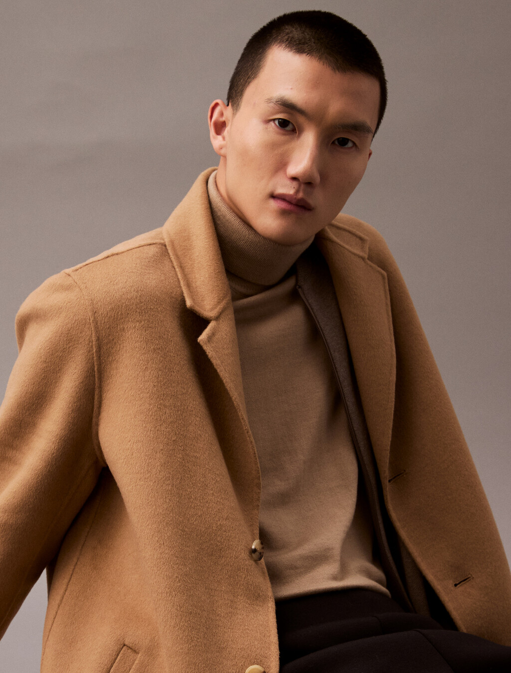 Buy 남성 롱슬리브 울 오버코트 in color TIGERS EYE