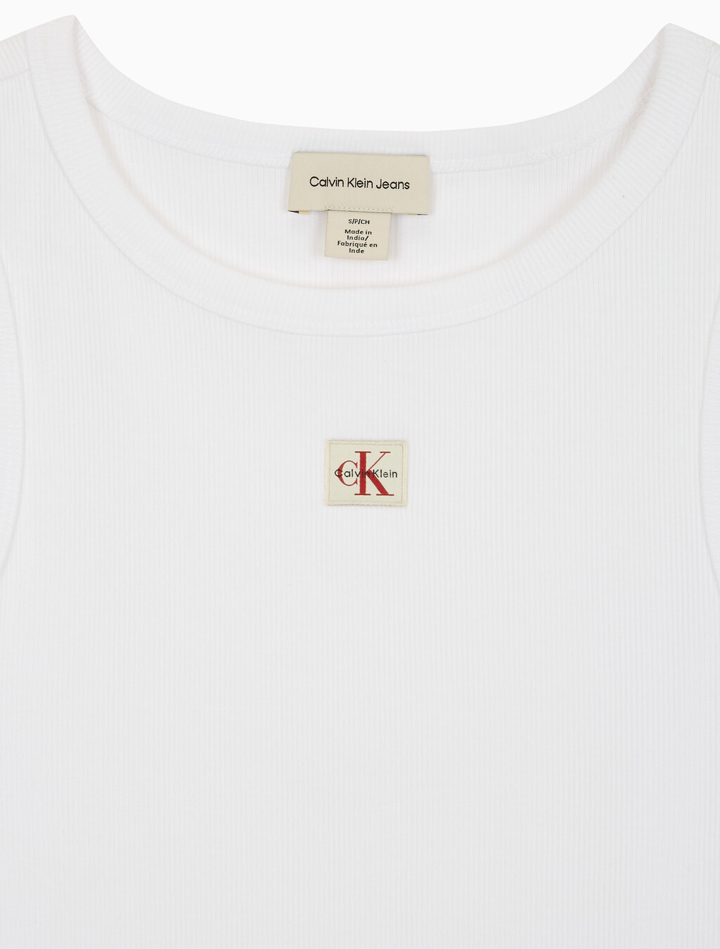 Buy 여성 우븐라벨 코튼 립 탱크 탑 in color BRILLIANT WHITE